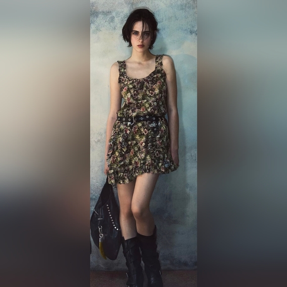Zara x Kate Moss Silk Floral Asymmetrical Ruffle Mini Dress – Size L – NWT - Picture 7 of 7